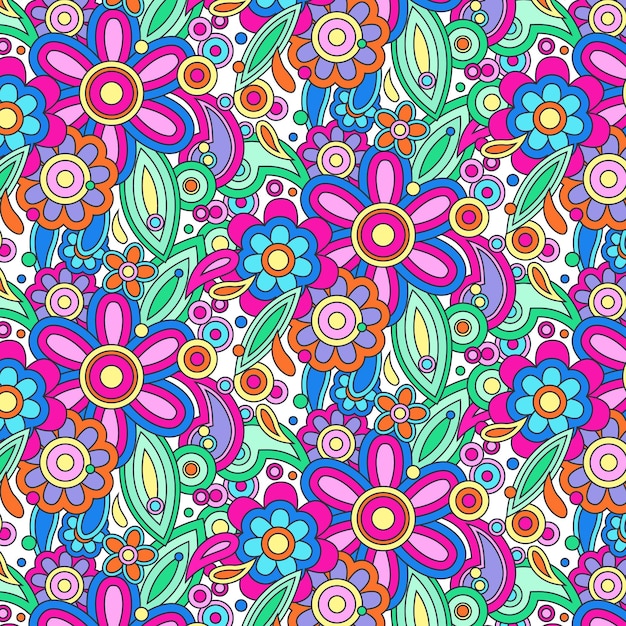 Hand drawn groovy floral pattern