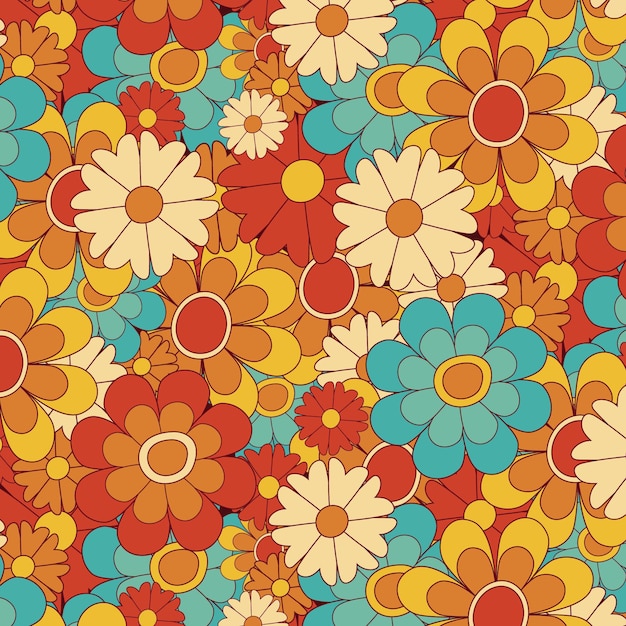 Hand drawn groovy floral pattern