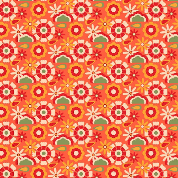 Free vector hand drawn groovy floral pattern