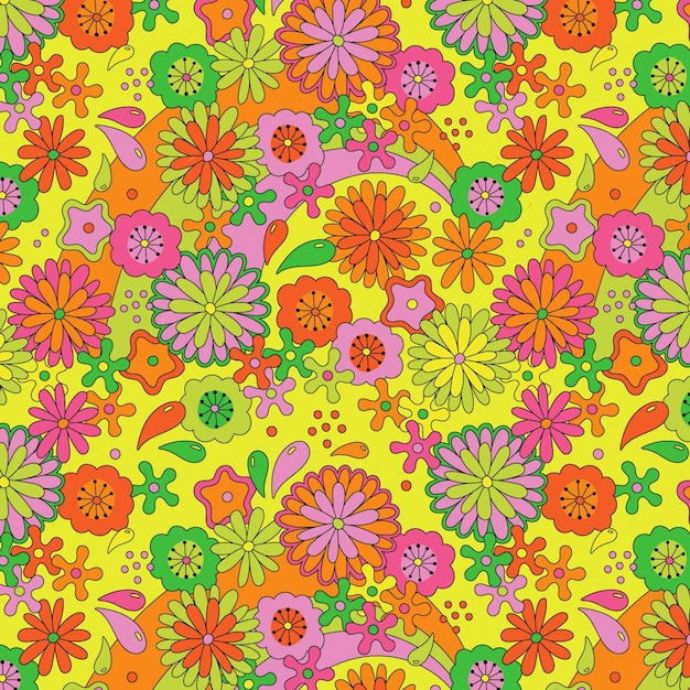 Hand drawn groovy floral pattern