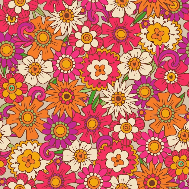 Hand drawn groovy floral pattern