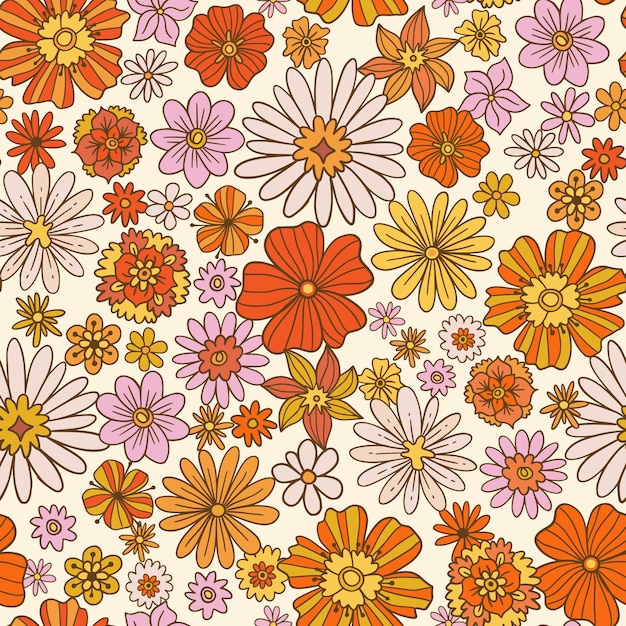 Free vector hand drawn groovy floral pattern