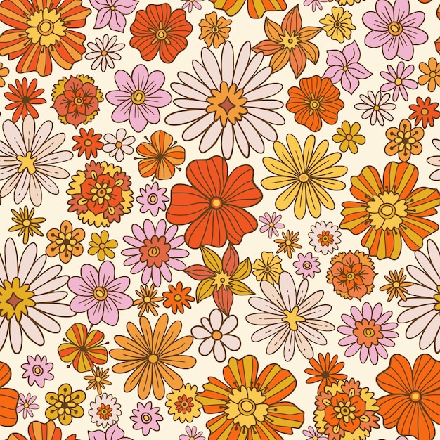 Hand drawn groovy floral pattern