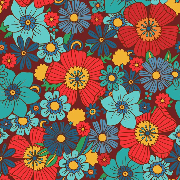 Hand drawn groovy floral pattern