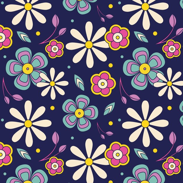 Hand drawn groovy floral pattern