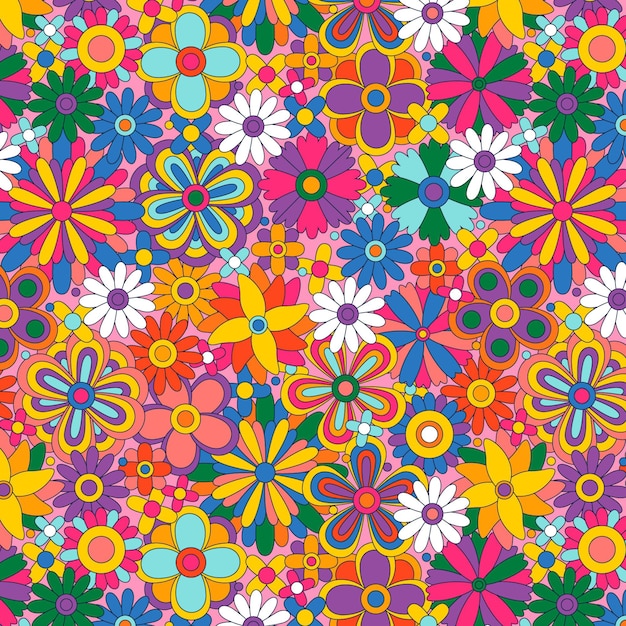 Hand-drawn groovy floral pattern