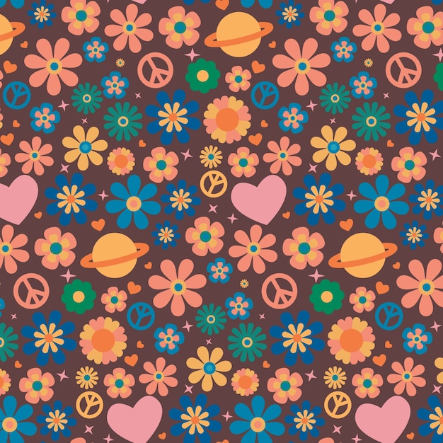 Free vector hand drawn groovy flower pattern