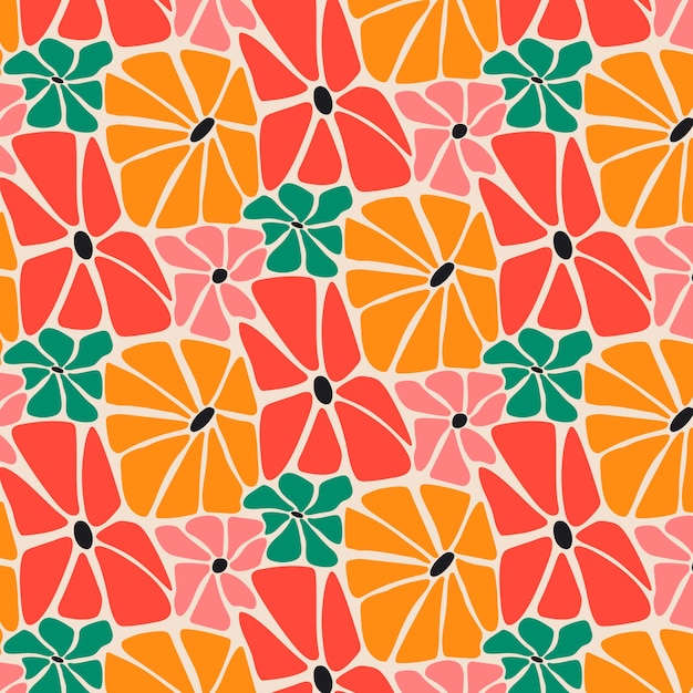 Free vector hand drawn groovy flower pattern