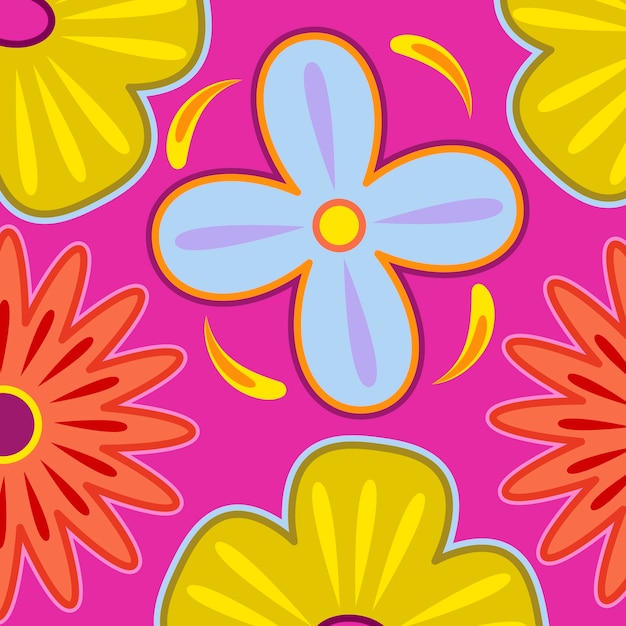 Hand drawn groovy flower pattern