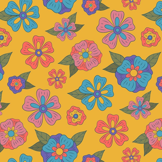 Hand drawn groovy flower pattern