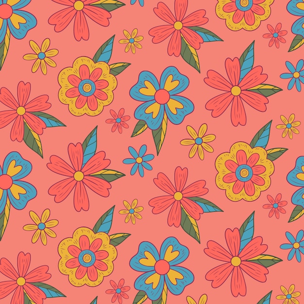 Free vector hand drawn groovy flower pattern