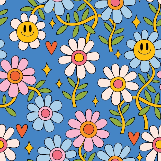 Free vector hand drawn groovy flower pattern