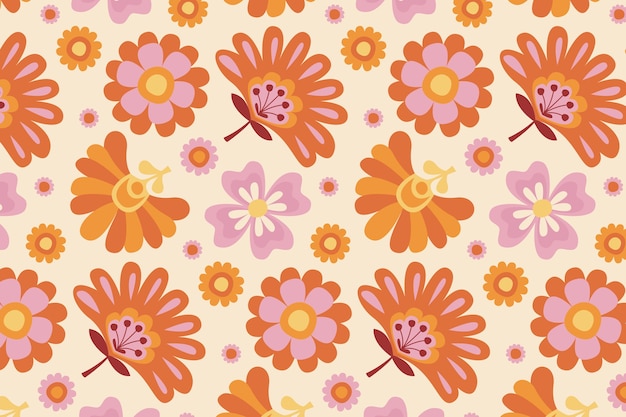 Hand drawn groovy flower pattern