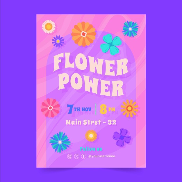 Hand drawn groovy flower poster template