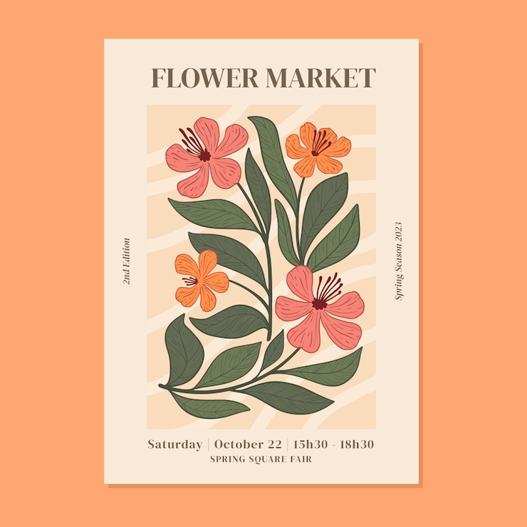 Free Vector hand drawn groovy flower poster template