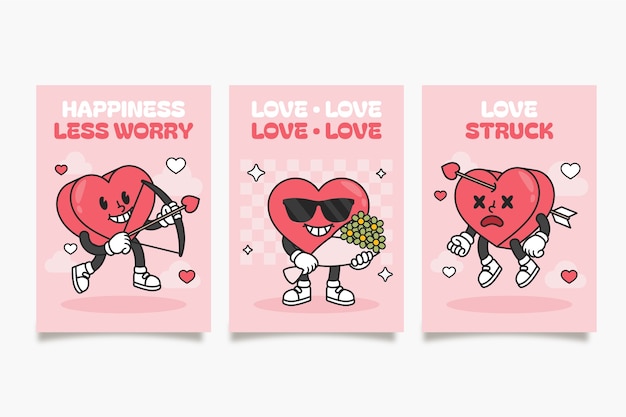 Free vector hand drawn groovy love cards set