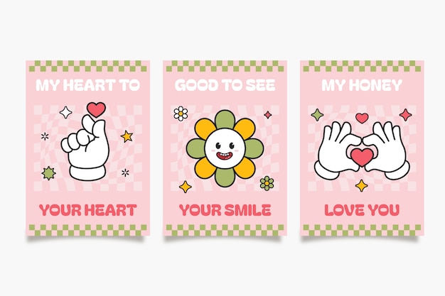 Free vector hand drawn groovy love cards set