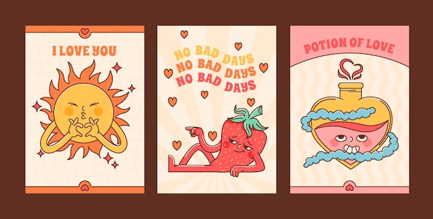 Free vector hand drawn groovy love cards set