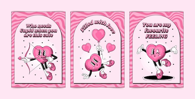 Free vector hand drawn groovy love cards