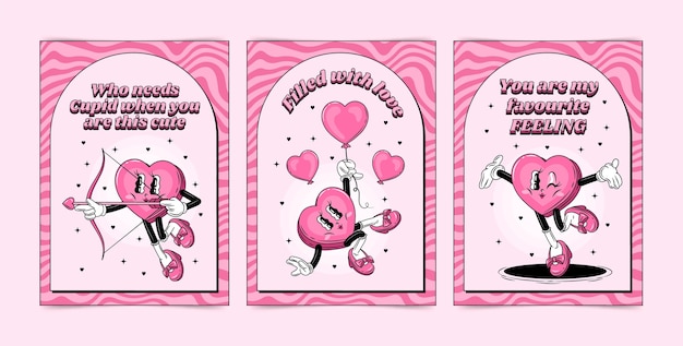 Hand drawn groovy love cards