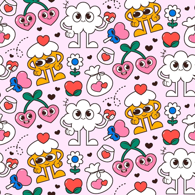 Free vector hand drawn groovy love pattern