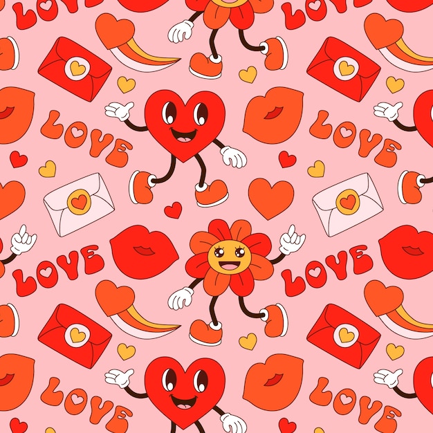 Free vector hand drawn groovy love pattern