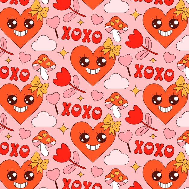 Free vector hand drawn groovy love pattern