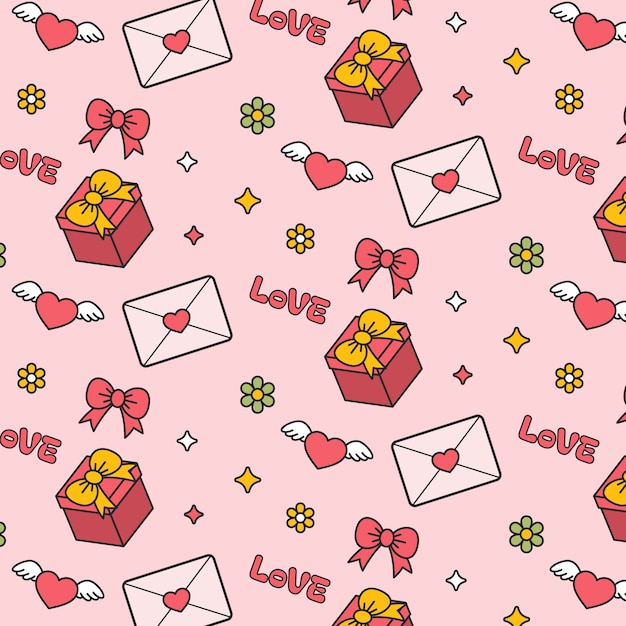 Free vector hand drawn groovy love pattern