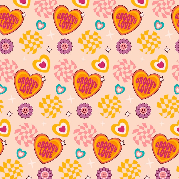 Hand drawn groovy love pattern