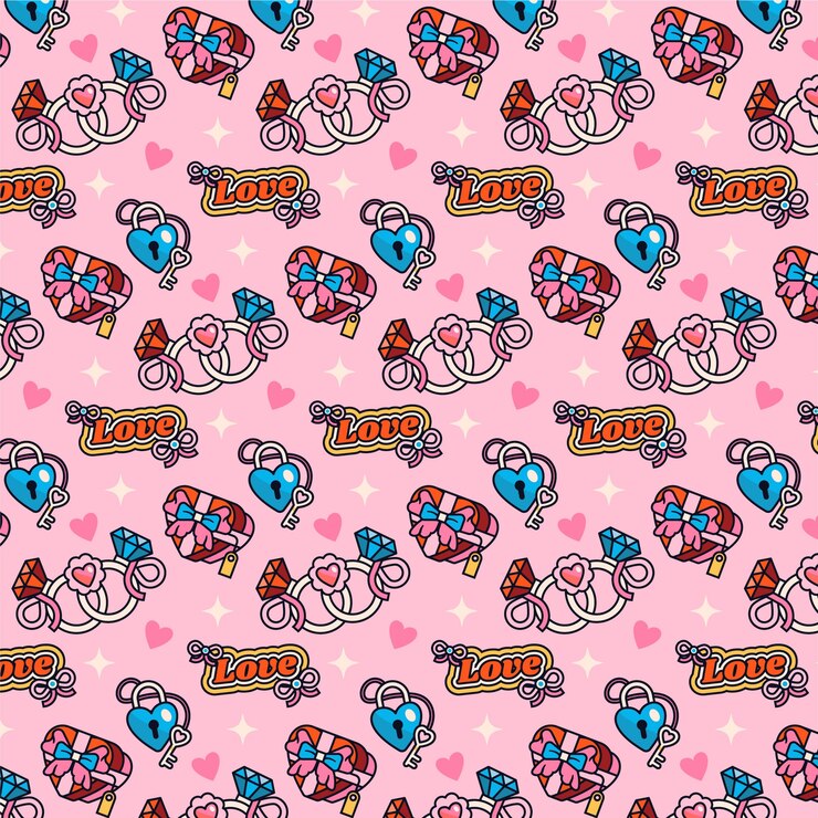 Free Vector hand drawn groovy love pattern