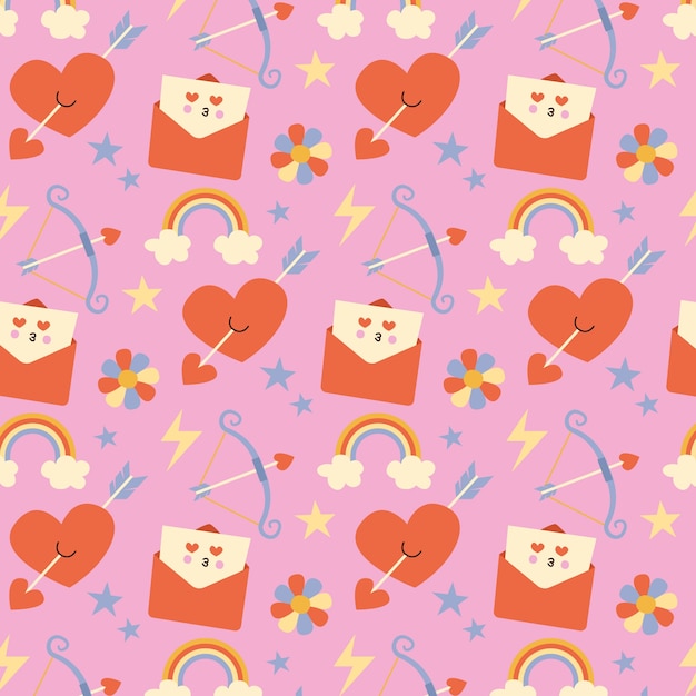 Free vector hand drawn groovy love pattern