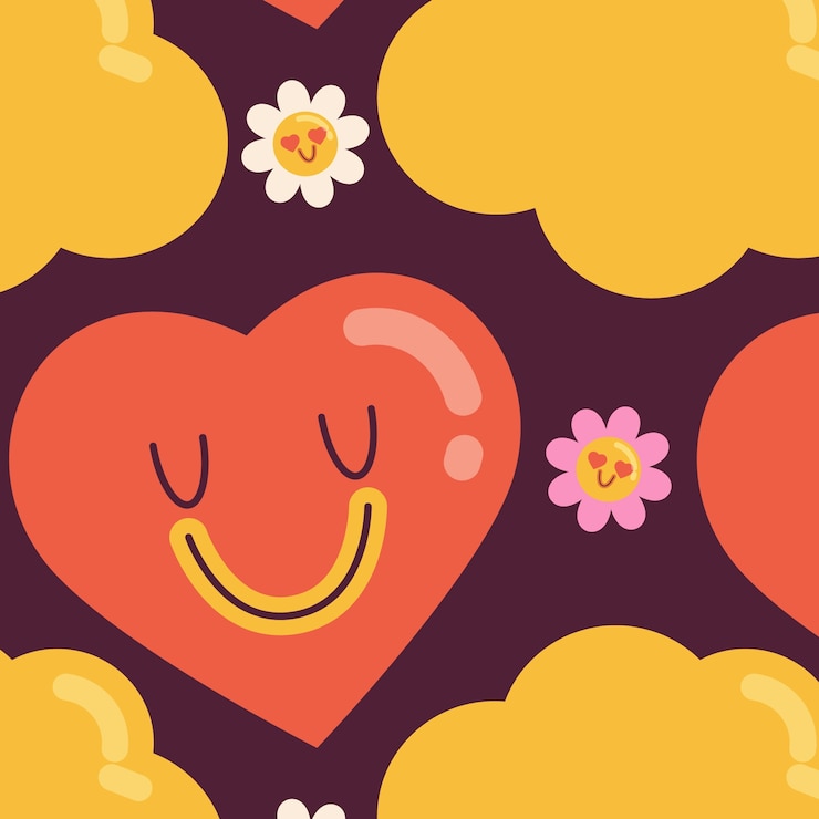 Free Vector hand drawn  groovy love pattern
