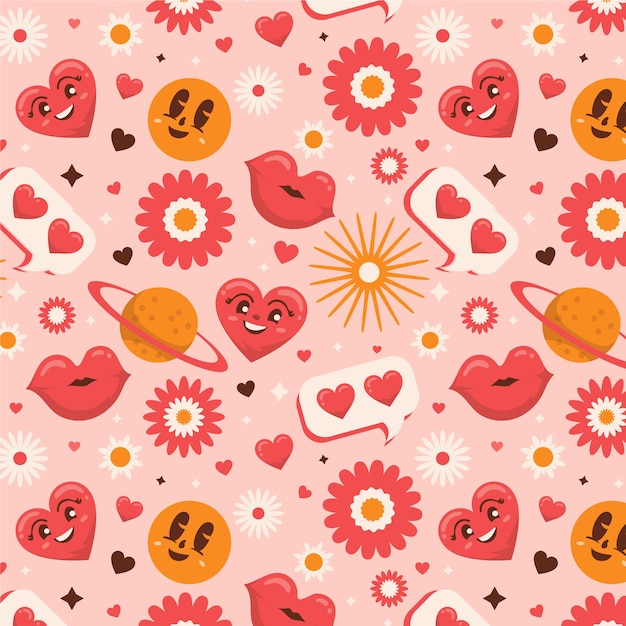 Free vector hand drawn groovy love pattern