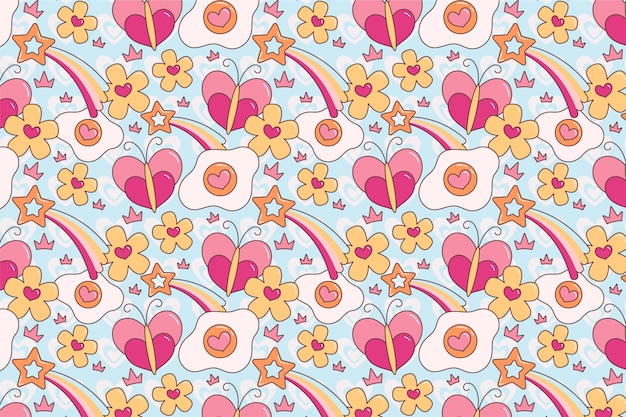 Free vector hand drawn groovy love pattern