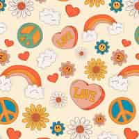 Free vector hand drawn groovy love pattern