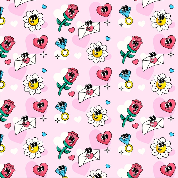 Free vector hand drawn groovy love pattern