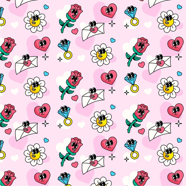 Hand drawn groovy love pattern