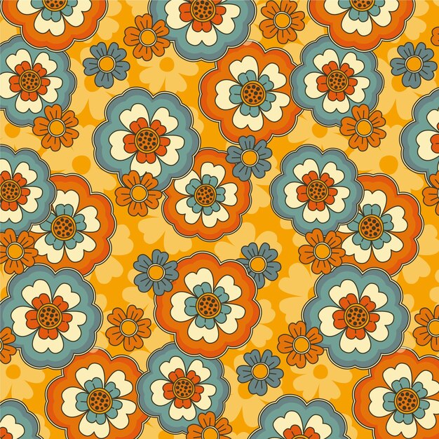 Hand drawn groovy pattern with flowers