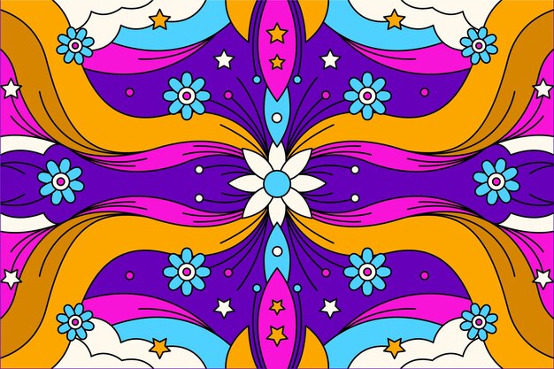 Hand drawn groovy psychedelic background