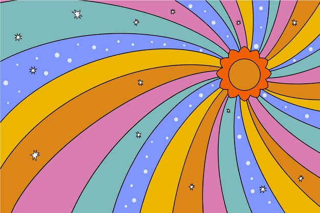 Hand drawn groovy psychedelic background