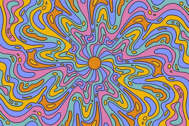 Hand drawn groovy psychedelic background