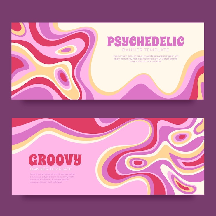 Free Vector hand drawn groovy psychedelic banners template
