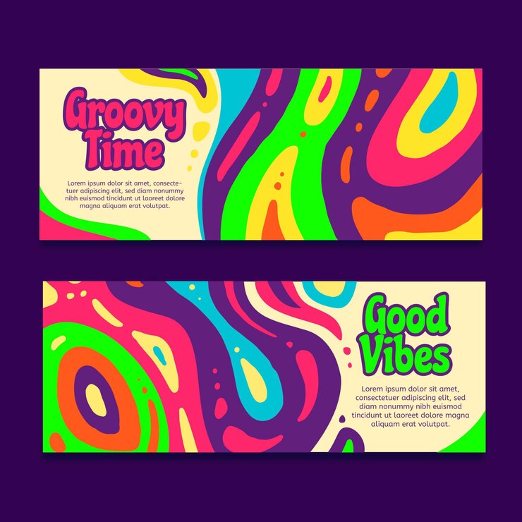 Free Vector hand drawn groovy psychedelic banners template