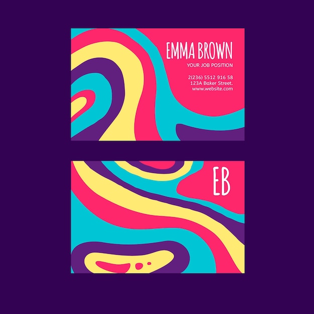 Hand drawn groovy psychedelic business cards