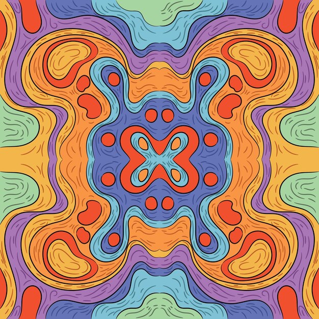 Hand drawn groovy psychedelic colorful pattern