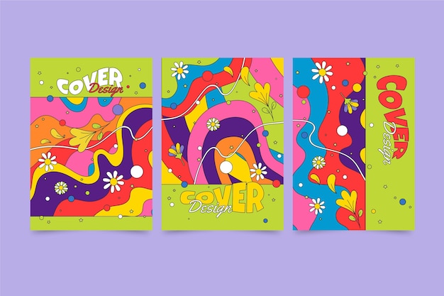 Free vector hand drawn groovy psychedelic cover collection