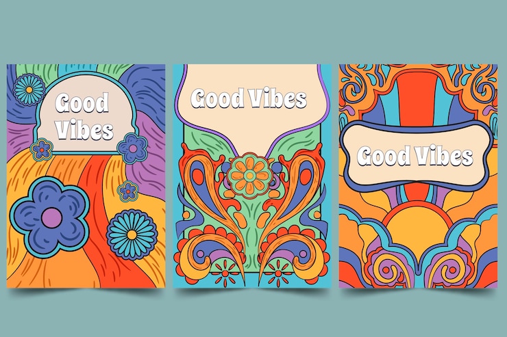 Free Vector hand drawn groovy psychedelic cover collection