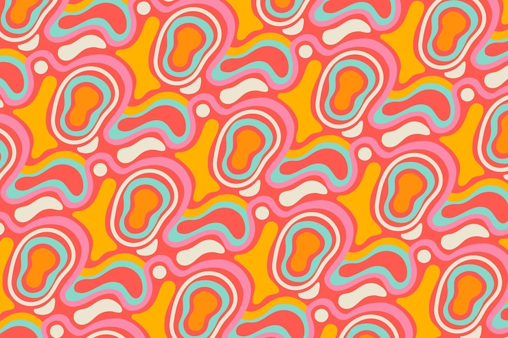 無料Vector 手描きのグルーヴィーなサイケデリックなパターンデザイン