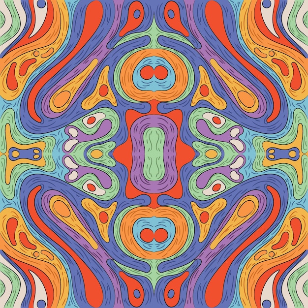 Hand drawn groovy psychedelic pattern