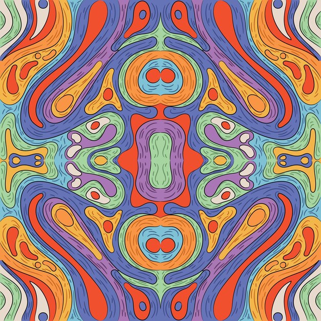 Hand drawn groovy psychedelic pattern